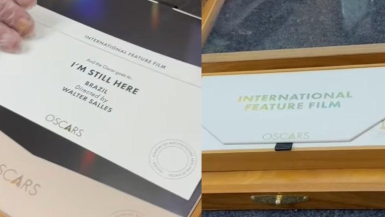 Fernanda Torres exibe envelope do Oscar de “Marighella” emoldurado e celebra conquista histórica
